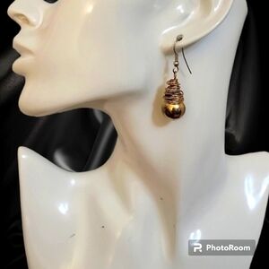 Goldtone Wire Wrapped Birds Nest Atomic Nebula Dangle Earrings